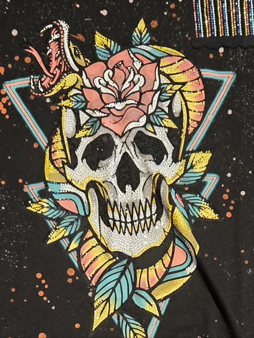 Affliction Black LabelTee with Skull, Rose & Pastel Accents